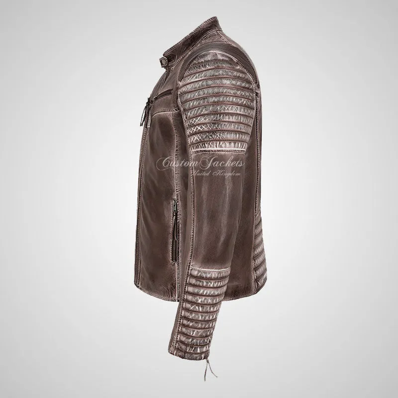 DISTRESSED BREW Mens Leather Biker Jacket Waxed Vintage Effect