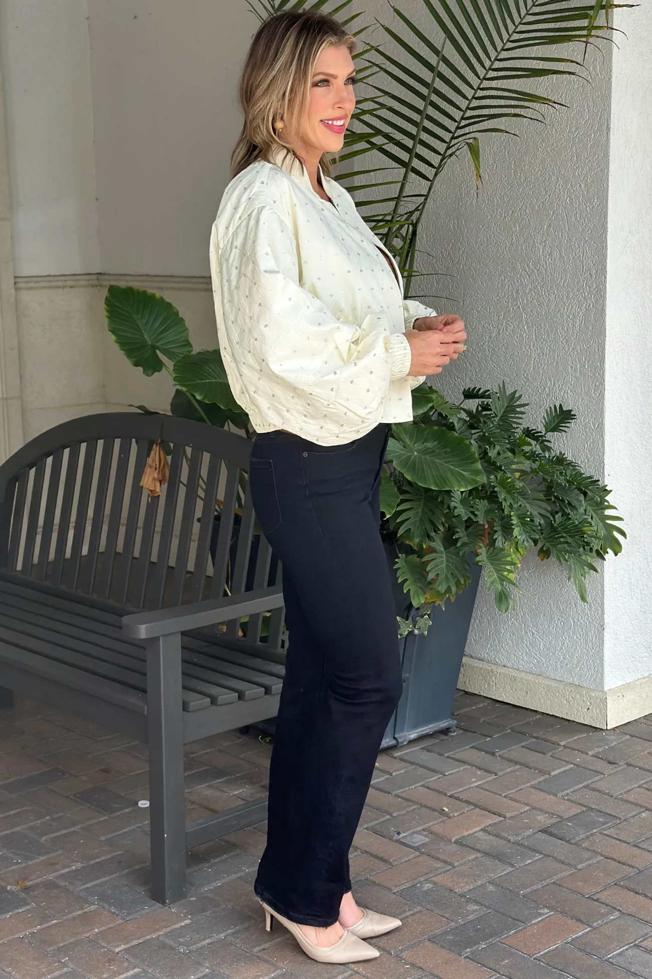 Dolce Cabo Ivory Embellished Balloon Sleeve Jacket