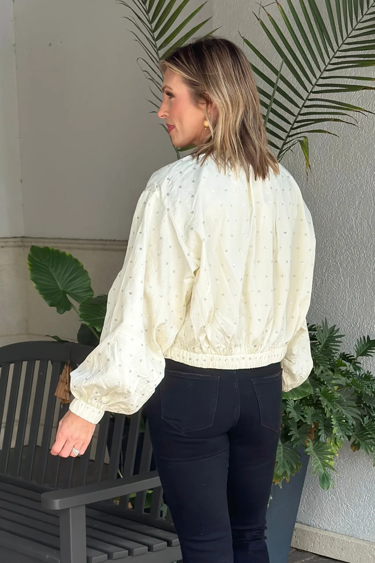 Dolce Cabo Ivory Embellished Balloon Sleeve Jacket