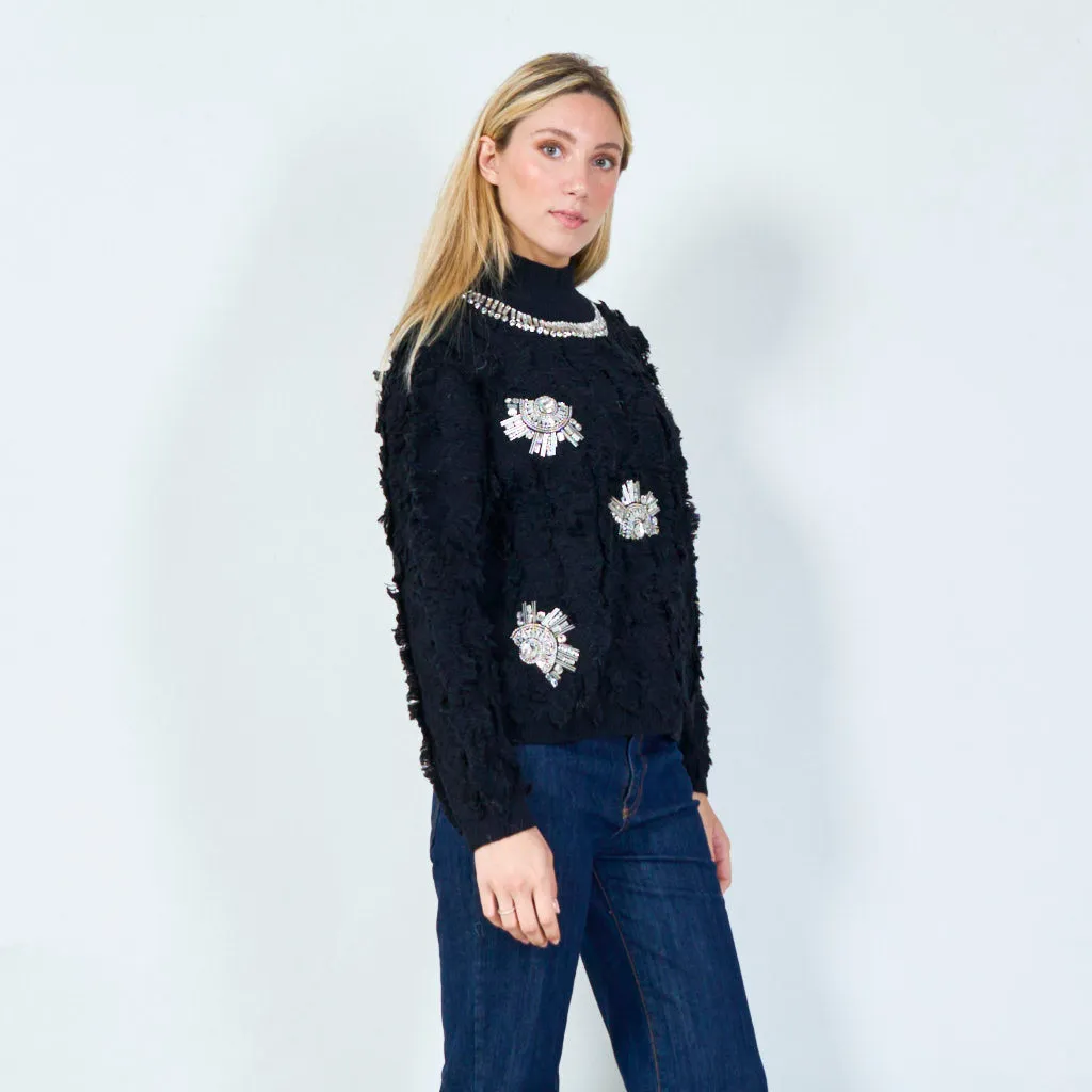 Embellished faux fur sweater wholesale