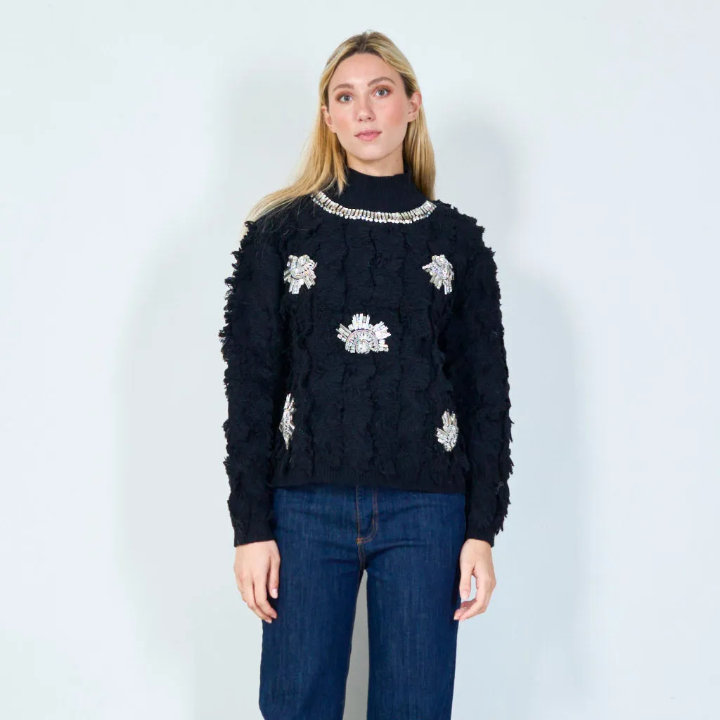 Embellished faux fur sweater wholesale