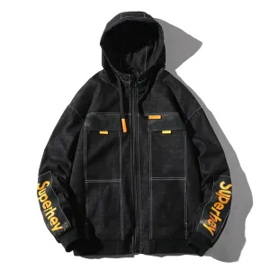 Fashion Casual Black Hooded Men Jacket