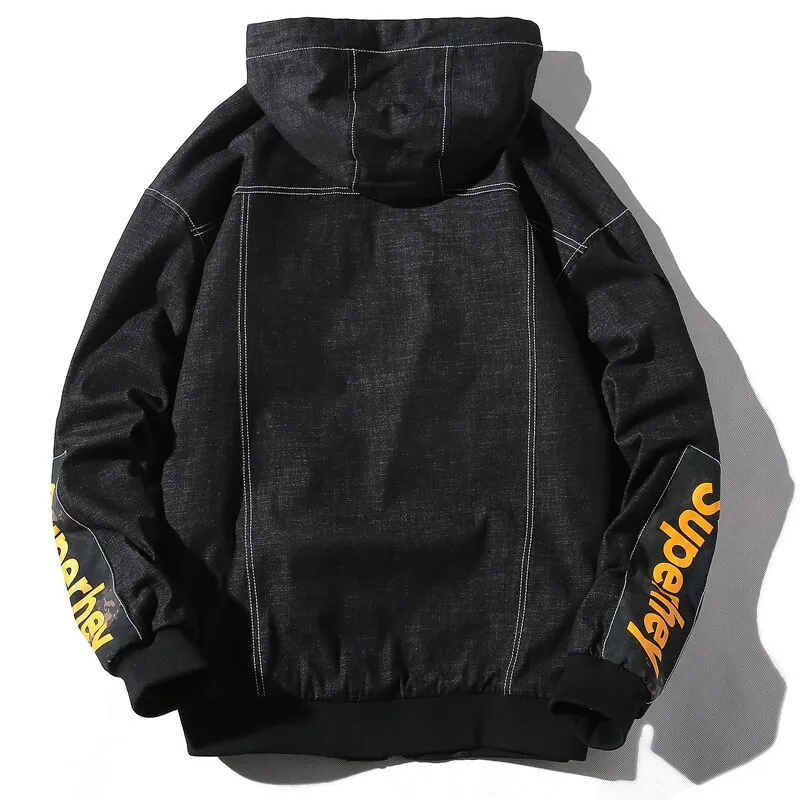 Fashion Casual Black Hooded Men Jacket