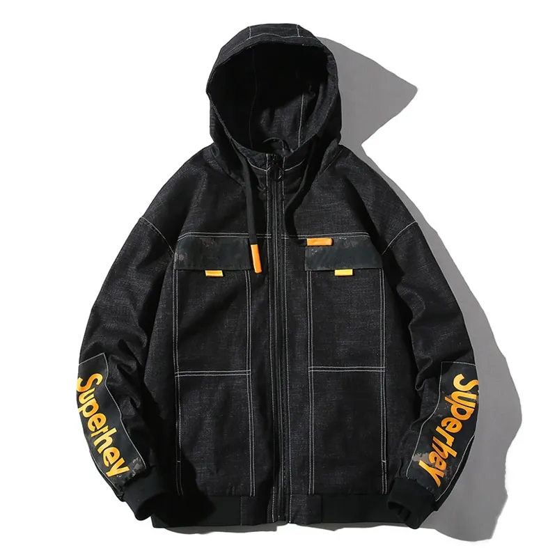 Fashion Casual Black Hooded Men Jacket