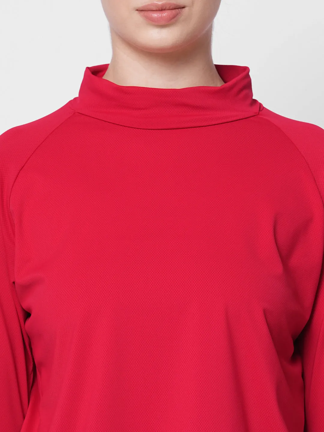 Fitkin women red self design turtle neck long sleeve top