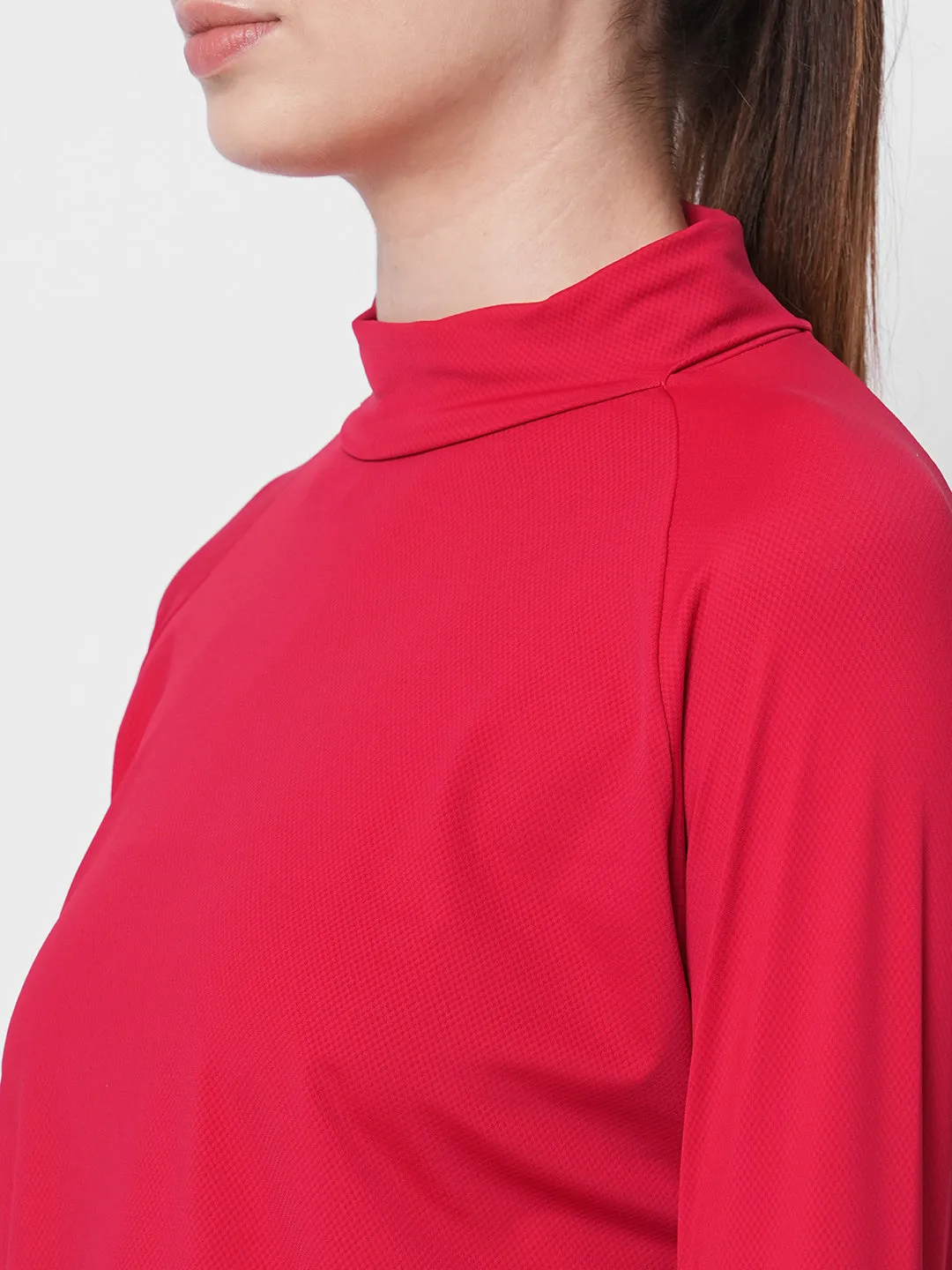 Fitkin women red self design turtle neck long sleeve top