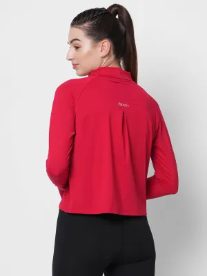 Fitkin women red self design turtle neck long sleeve top
