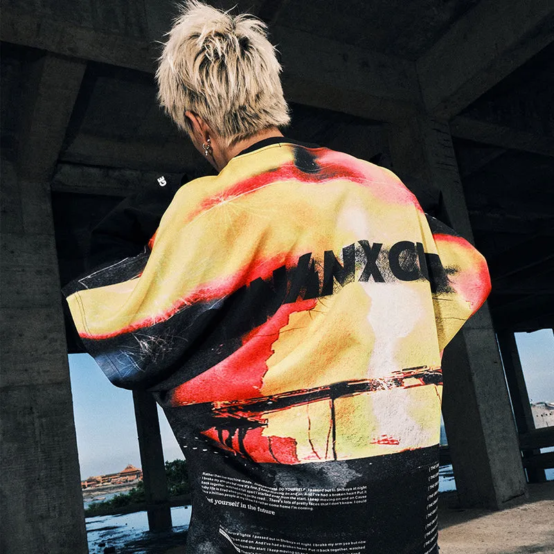 【GENANX2024NEW】Street wind gradient Graffiti Cool sunscreen Ultra speed seconds dry skin space cotton hoodie