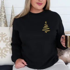Gold Christmas Tree Ladies Black Sweatshirt