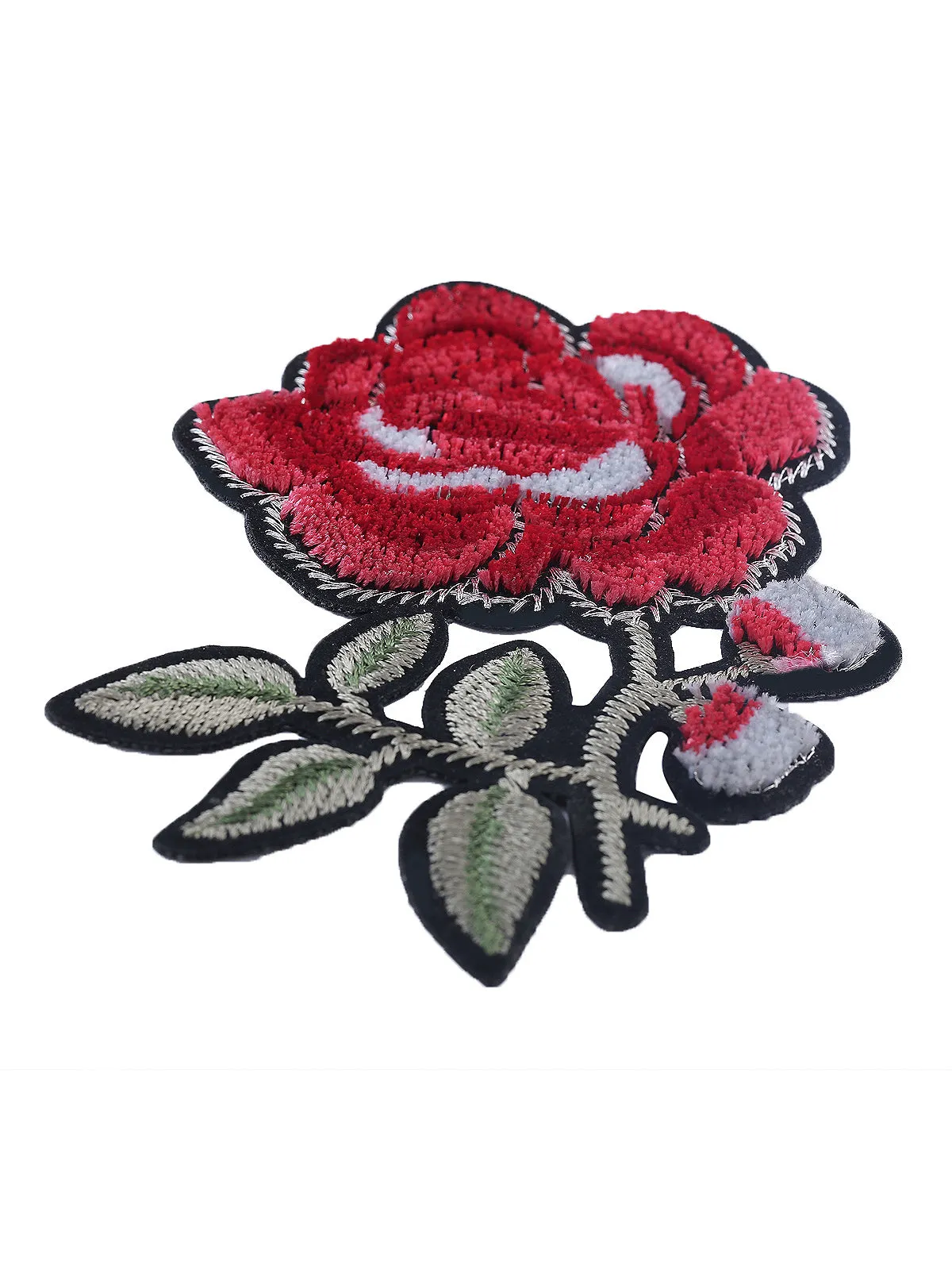 Gorgeous Embroidered Sew On Beaded Red Rose Patch