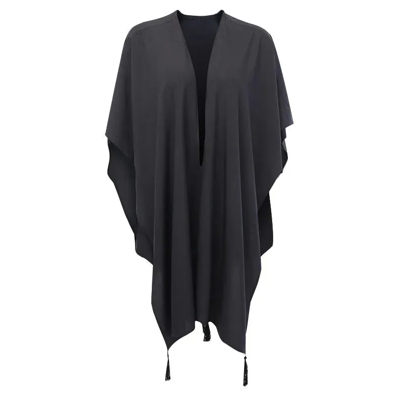 Gothic Black Retro Moon Print Tassel Cloak for Women