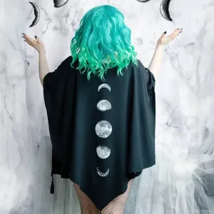 Gothic Black Retro Moon Print Tassel Cloak for Women