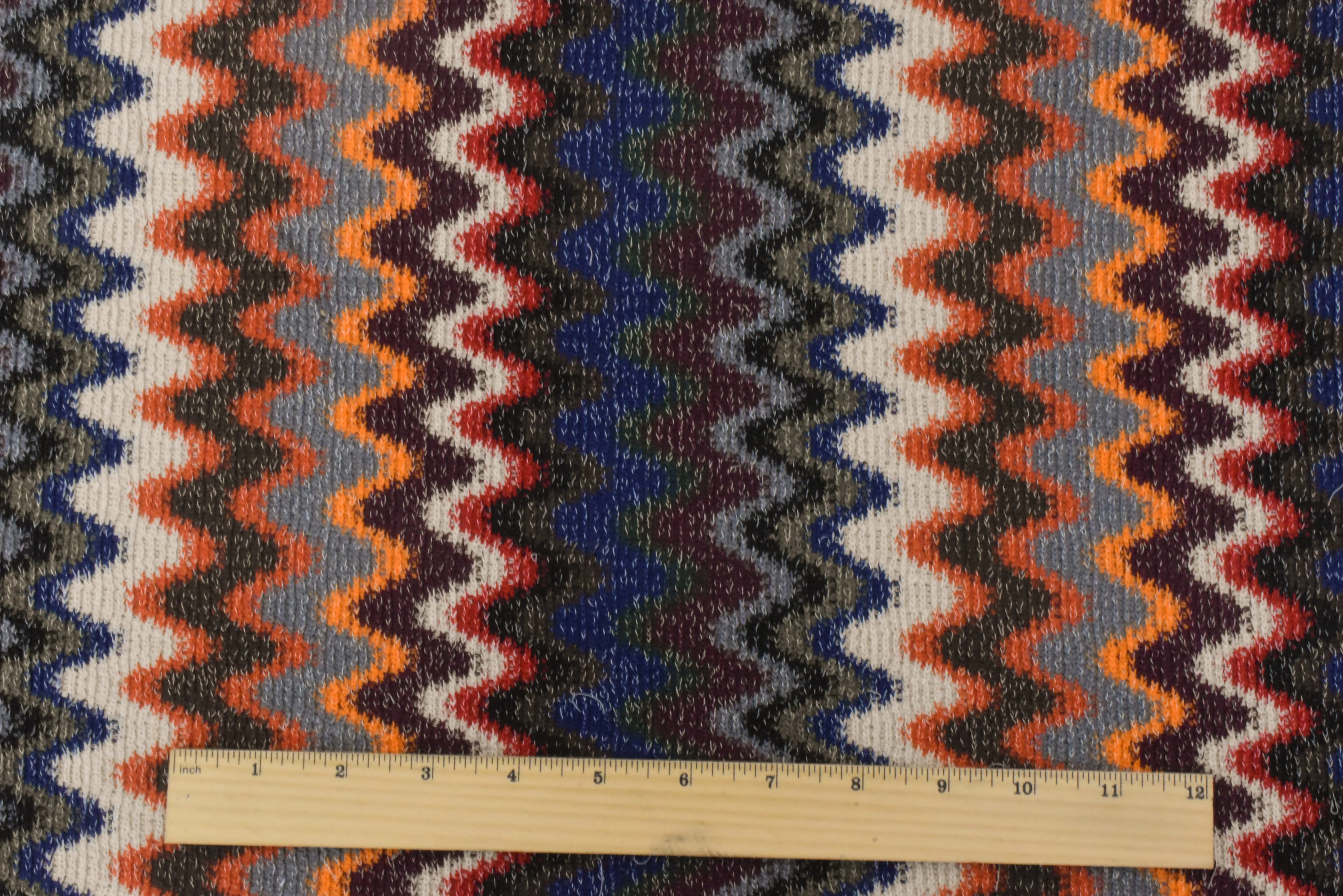Green-Navy-White Chevron Wave Eyelash Sweater Knit Fabric