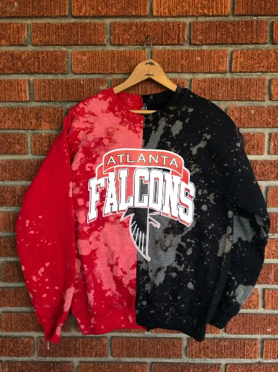 Handmade Atlanta Falcons Hand Bleached Half and Half Crewneck
