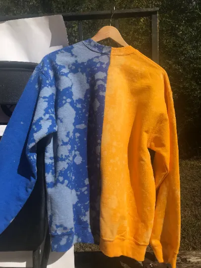 Handmade NCAT NC A&T Gold Royal or Navy Blue Hand Bleached Half and Half Crew Neck Unisex Sweatshirt