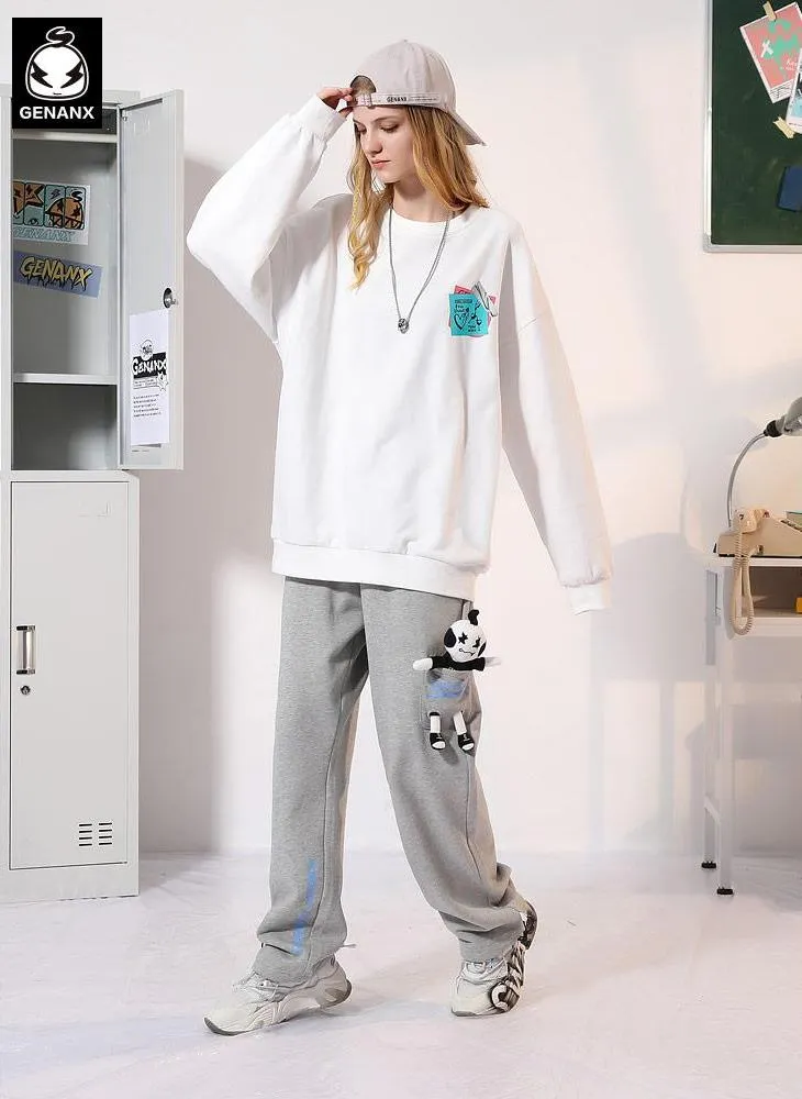 Heart Sticky Notes Funny Print Crew Neck Sweatshirt