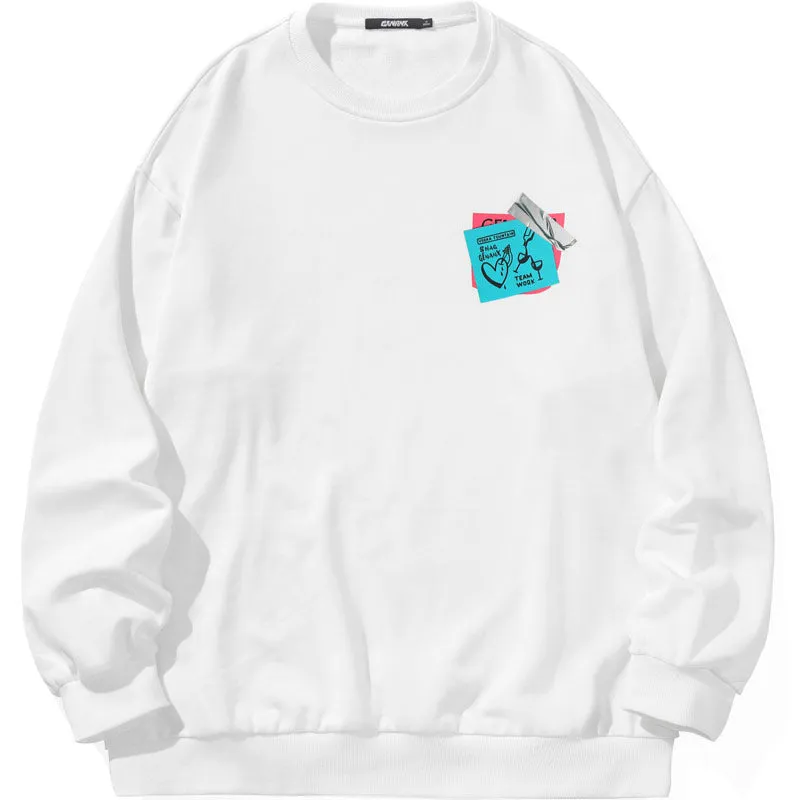 Heart Sticky Notes Funny Print Crew Neck Sweatshirt