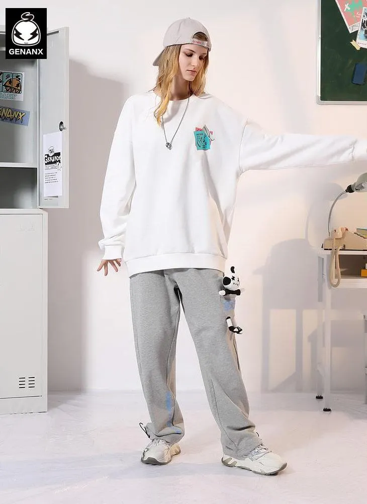 Heart Sticky Notes Funny Print Crew Neck Sweatshirt