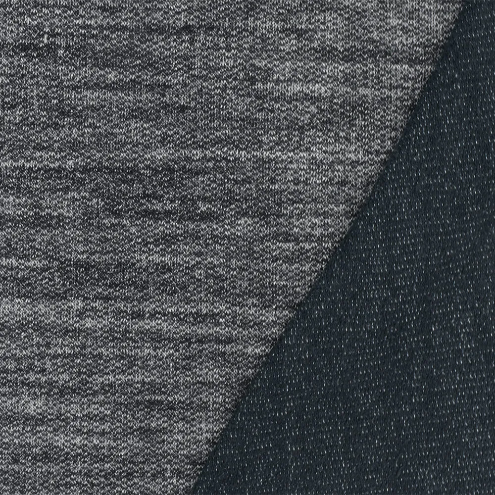 Heather Iron Black-White Polyester Cotton Terry Knit Fabric