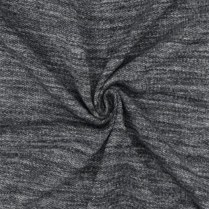 Heather Iron Black-White Polyester Cotton Terry Knit Fabric