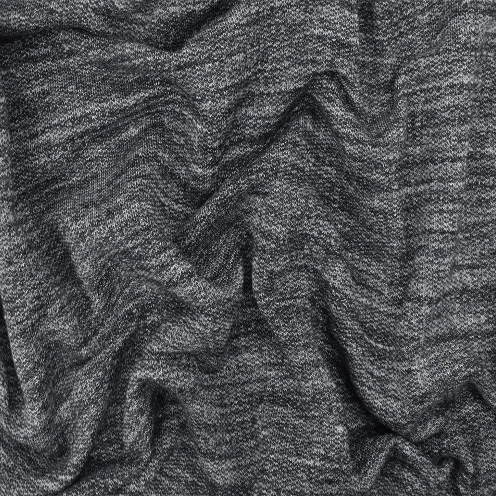 Heather Iron Black-White Polyester Cotton Terry Knit Fabric