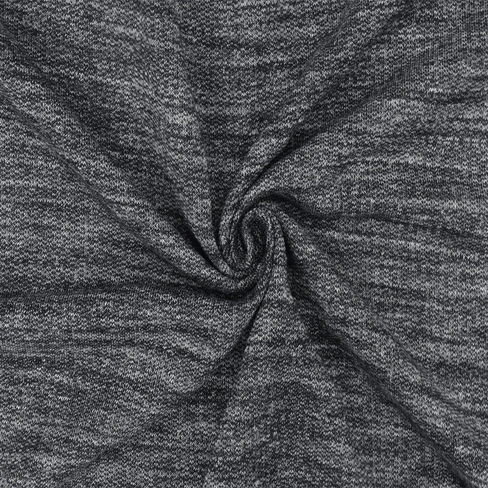 Heather Iron Black-White Polyester Cotton Terry Knit Fabric