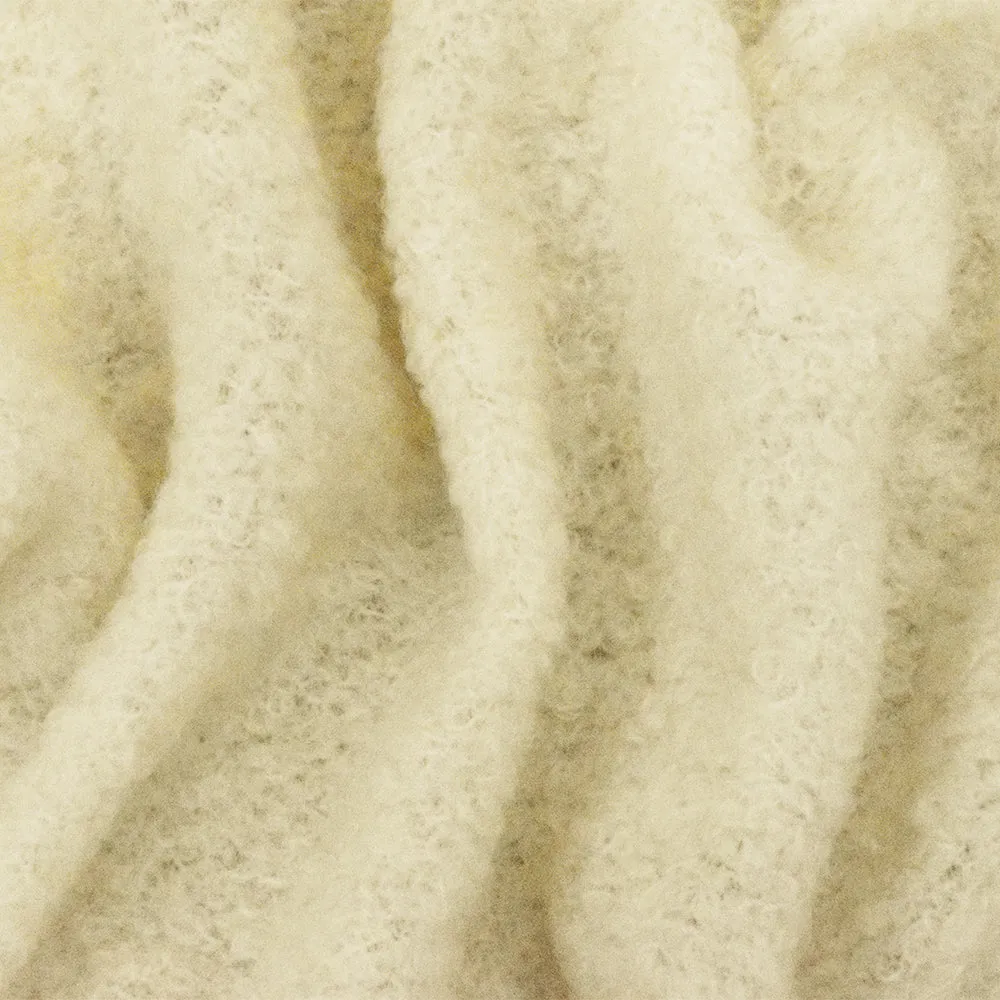 Ivory Wool Polyester Texture Boucle Fleece Knit Jacketing Fabric