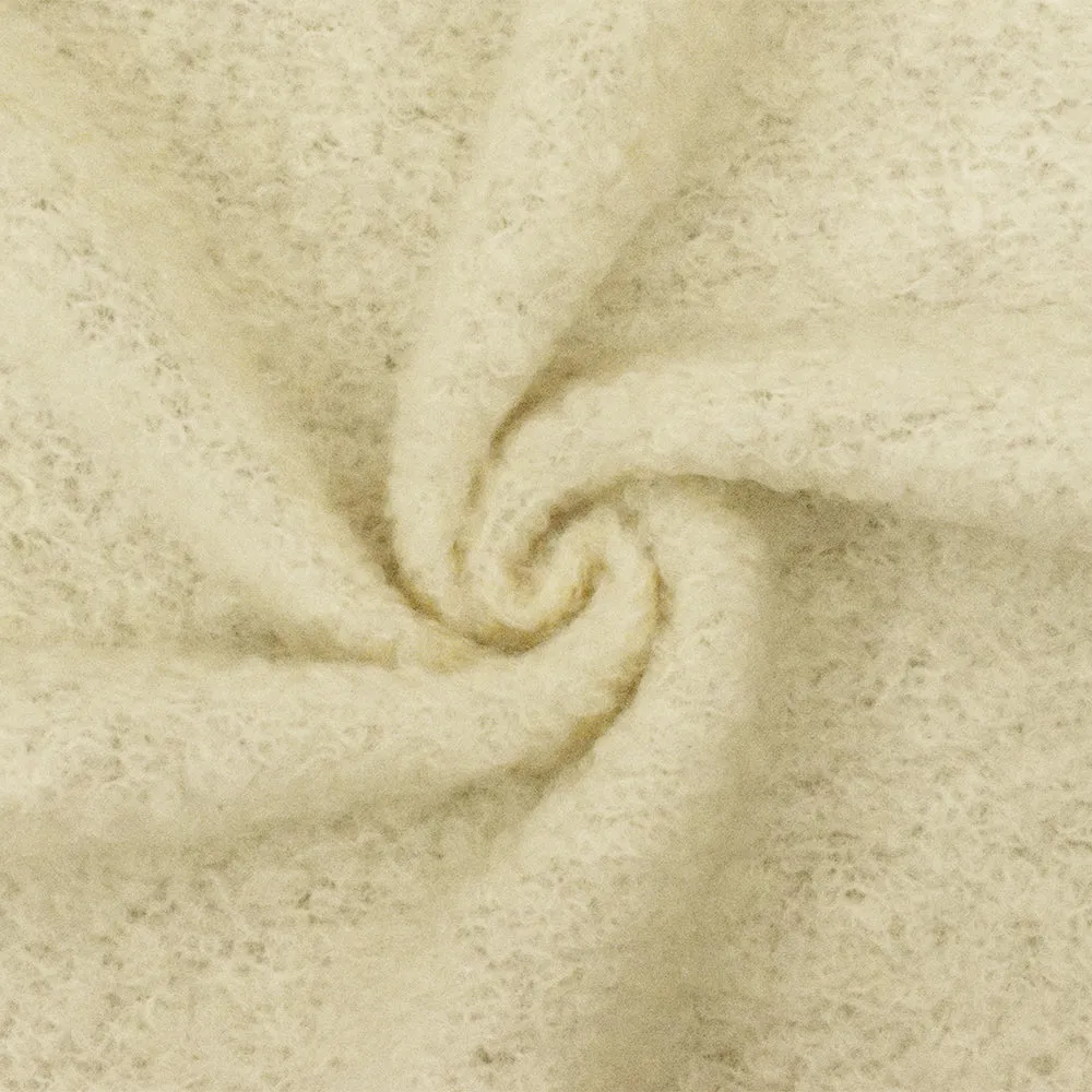 Ivory Wool Polyester Texture Boucle Fleece Knit Jacketing Fabric