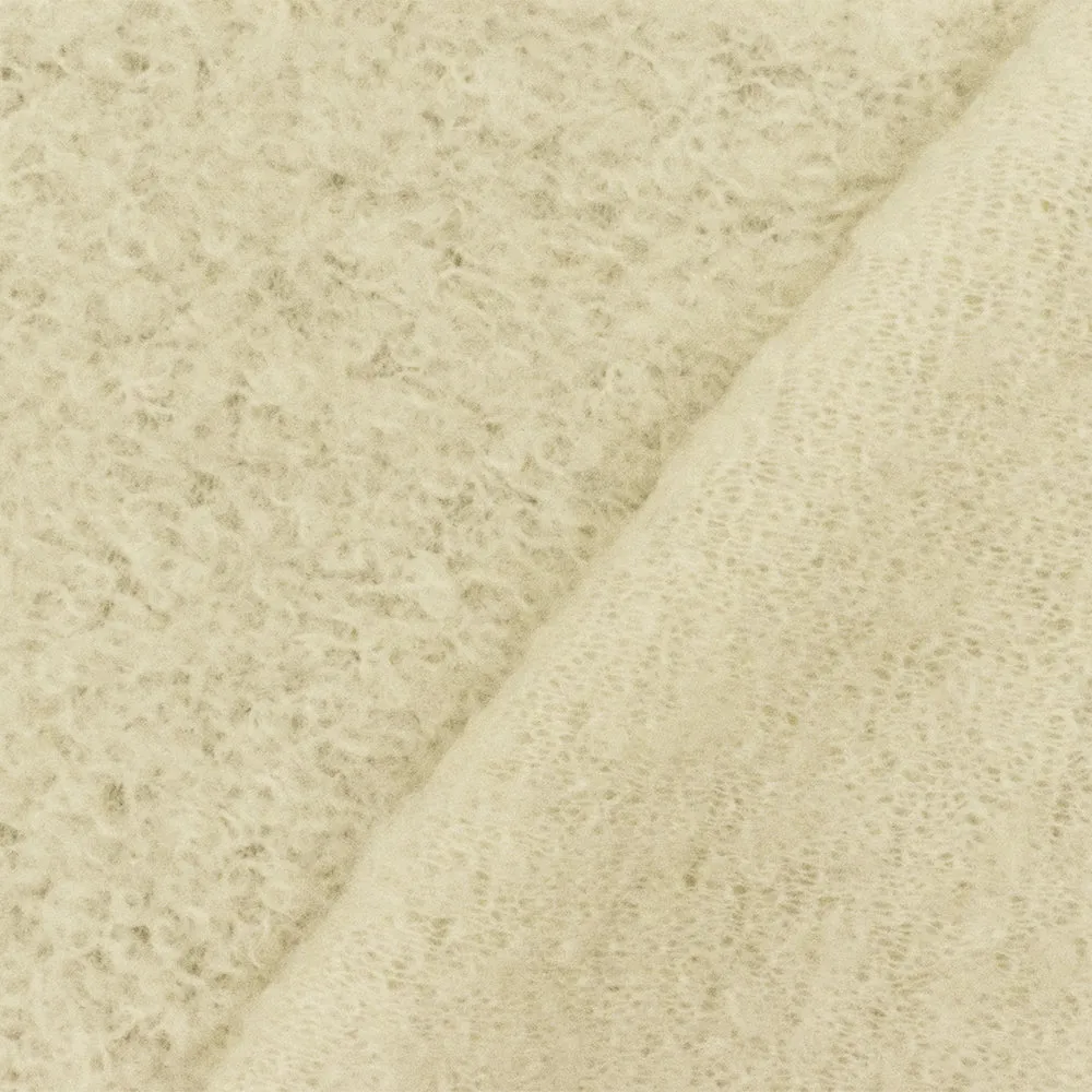 Ivory Wool Polyester Texture Boucle Fleece Knit Jacketing Fabric