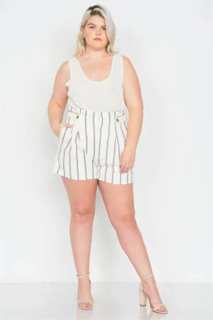 Junior Plus Size Mixed Linen Beige Brown High-Waisted Boho Chic Shorts /1-2-2-1