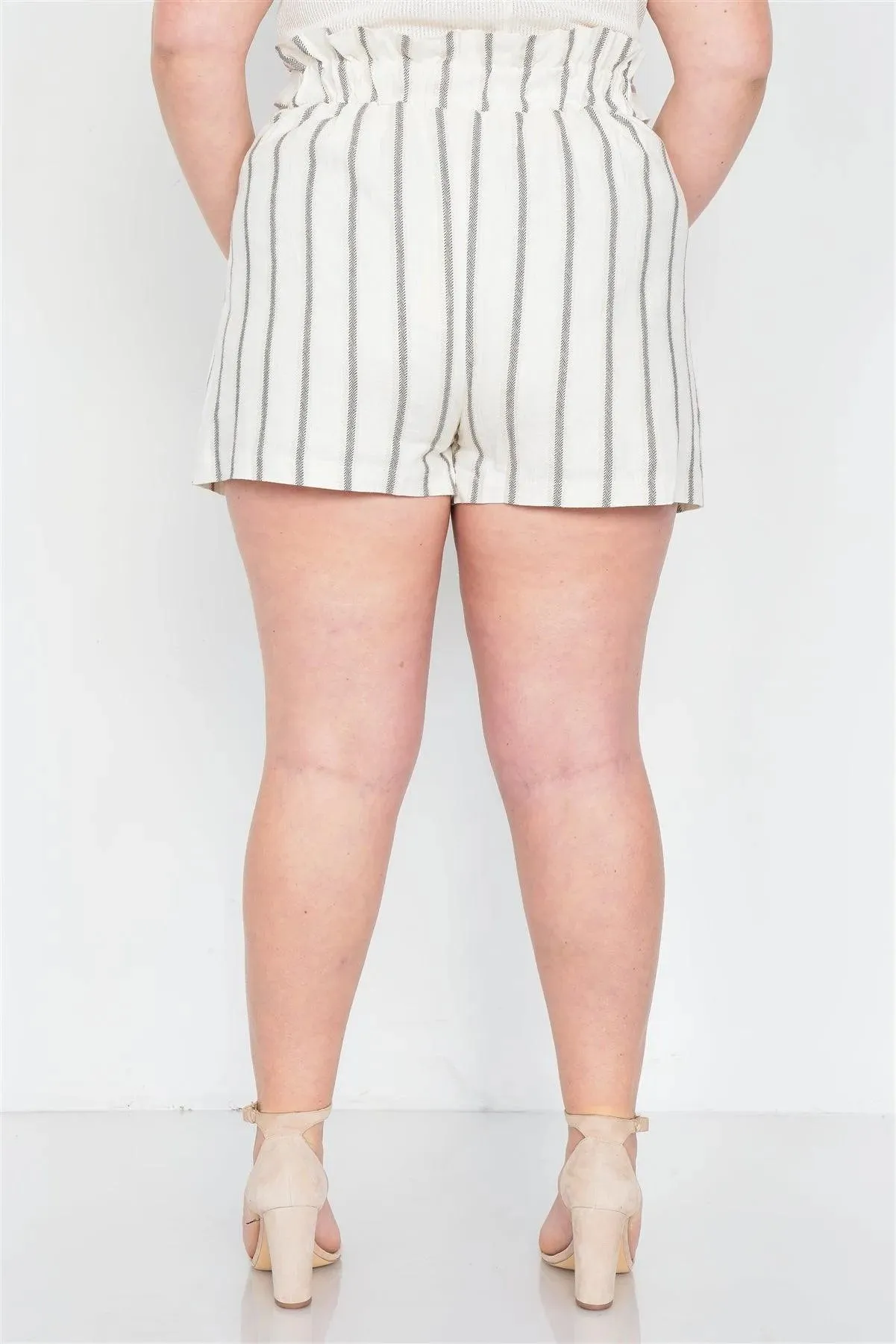 Junior Plus Size Mixed Linen Beige Brown High-Waisted Boho Chic Shorts /1-2-2-1