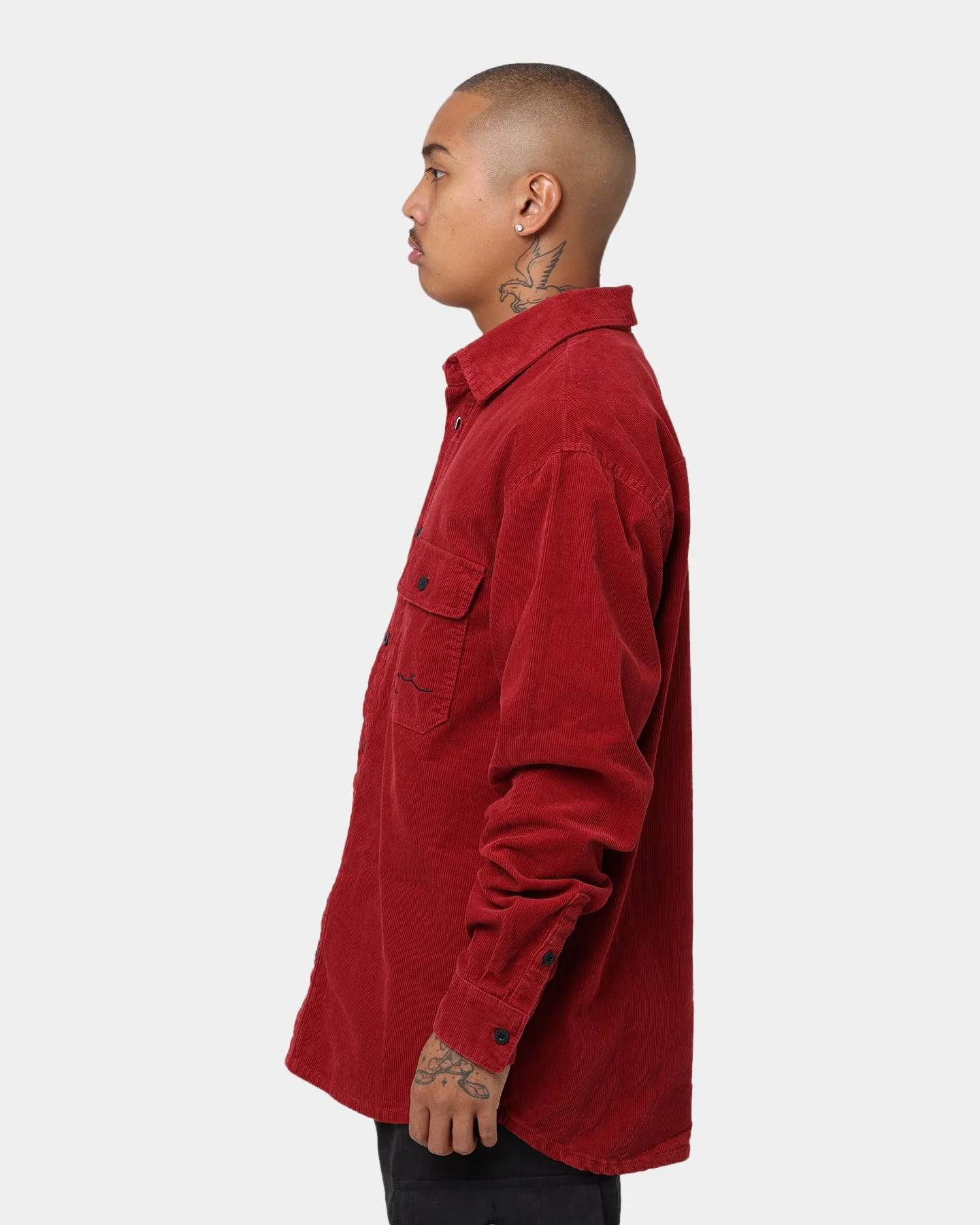 Karl Kani Chest Signature Corduroy Shirt Dark Red