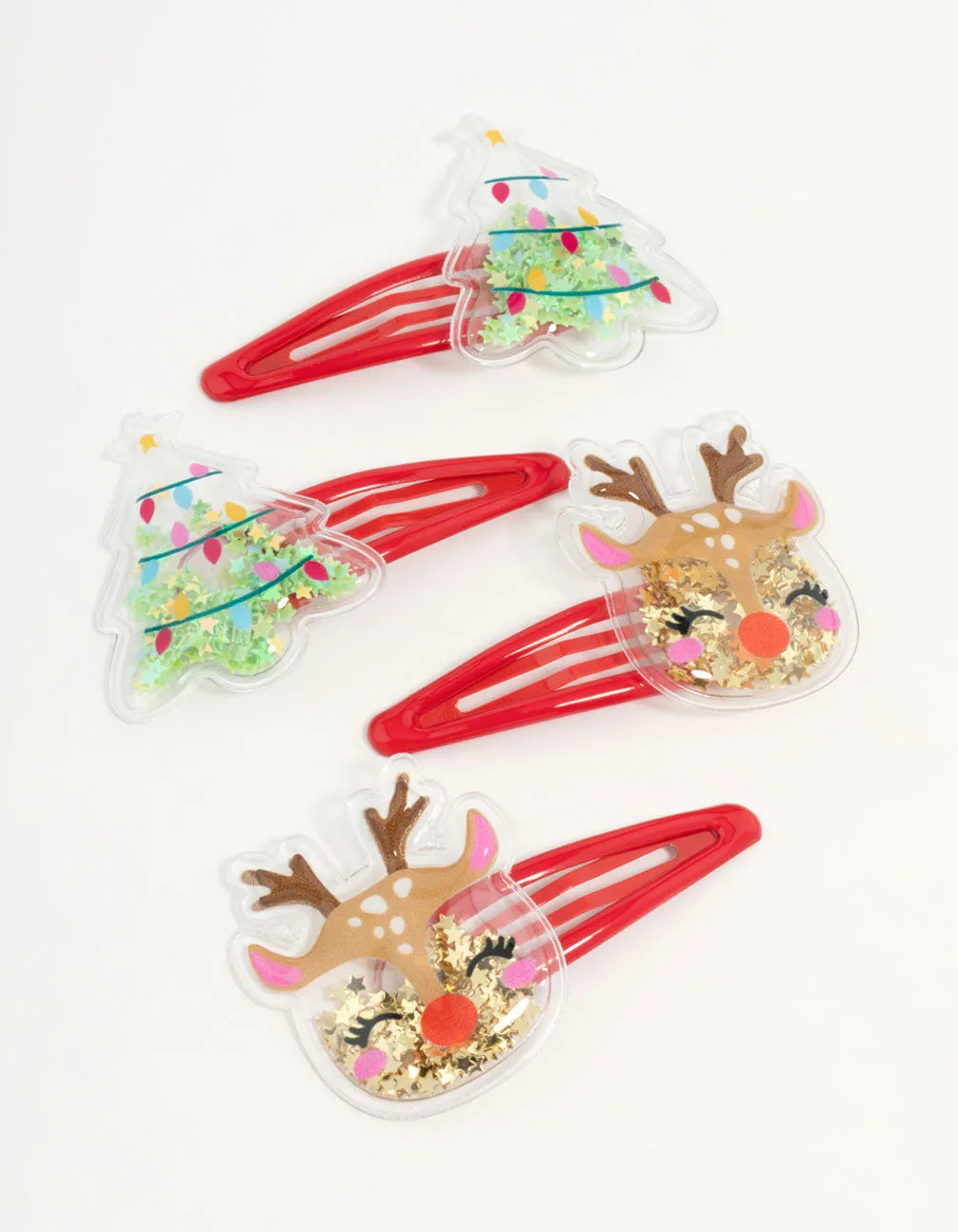 Kids Christmas Tree & Reindeer Drop Snap Clips 4-Pack