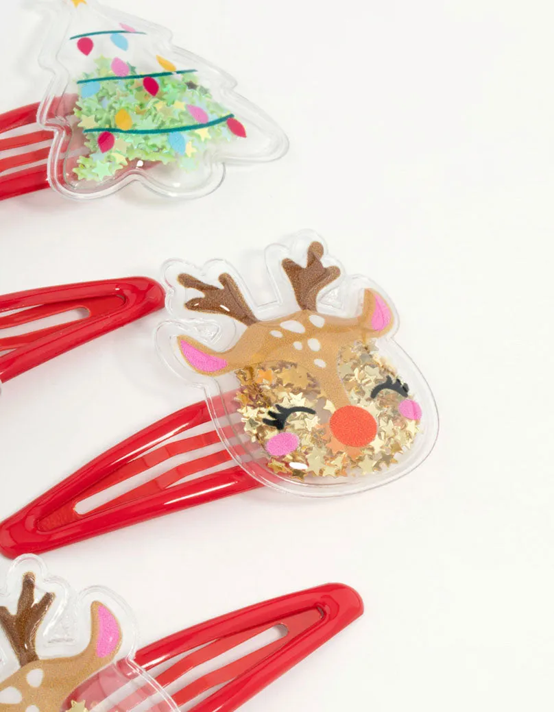 Kids Christmas Tree & Reindeer Drop Snap Clips 4-Pack