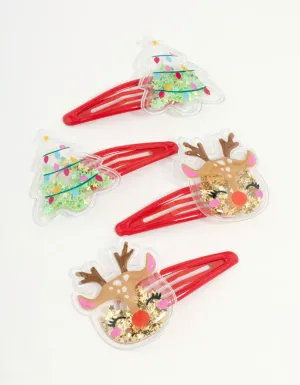 Kids Christmas Tree & Reindeer Drop Snap Clips 4-Pack
