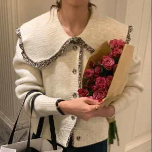 Knitted Cardigan with Oversized Collar