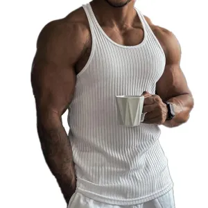Knitted Vertical Stripe Athletic Fit Racerback Tank Top