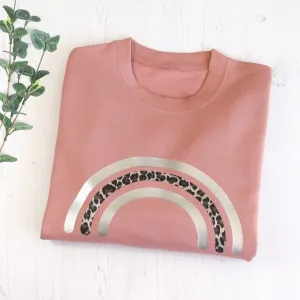 Ladies Leopard Print Rainbow Sweatshirt in Silver