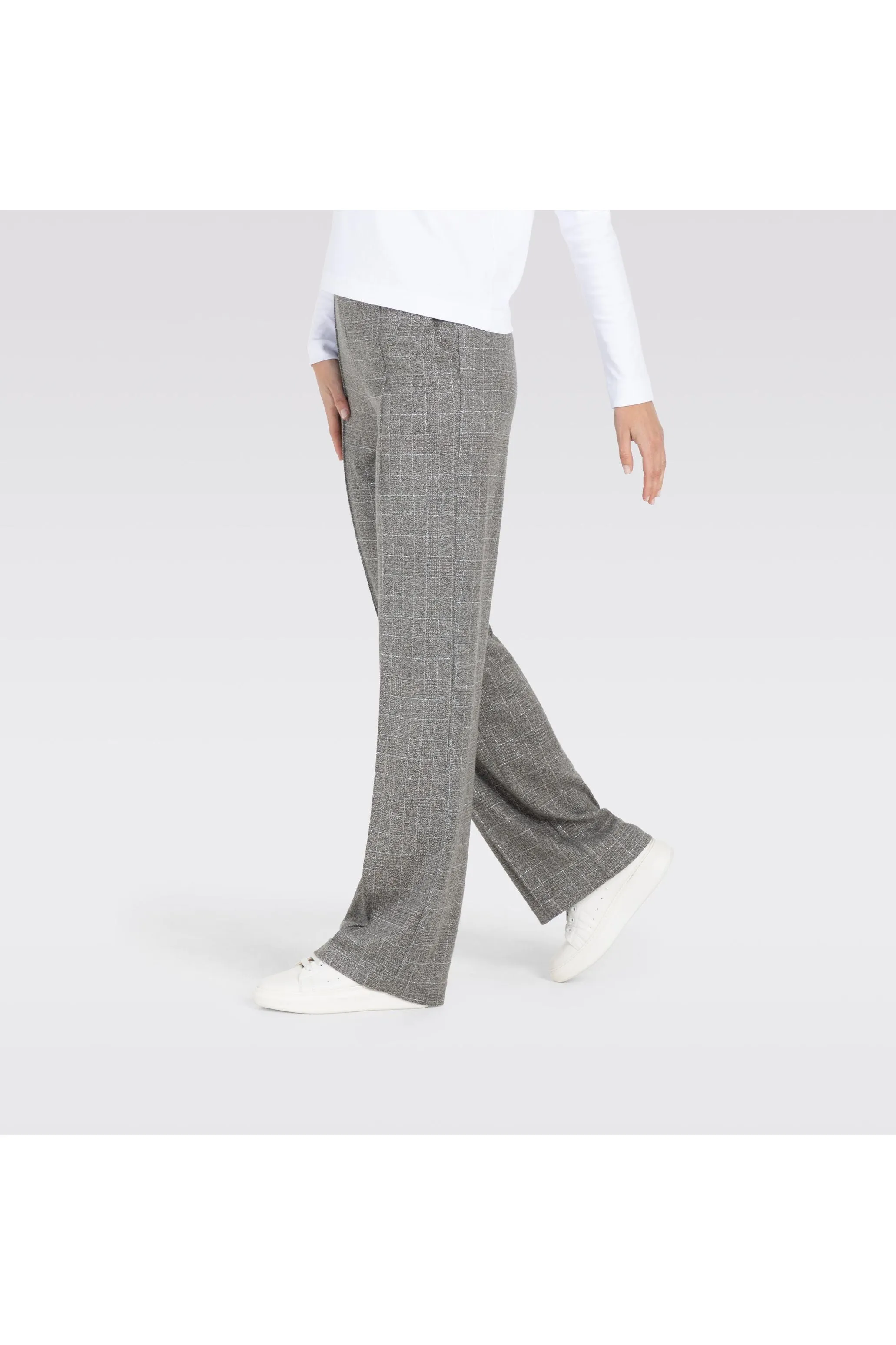 Mac Jeans Chiara Smart Wide Leg Premium Jersey Pull On Pants 3029-00-0114 | 057K Steel Grey Check | Clearance Final Sale