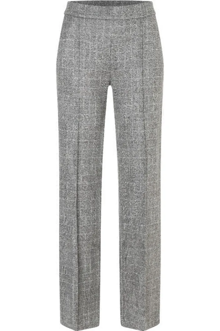 Mac Jeans Chiara Smart Wide Leg Premium Jersey Pull On Pants 3029-00-0114 | 057K Steel Grey Check | Clearance Final Sale