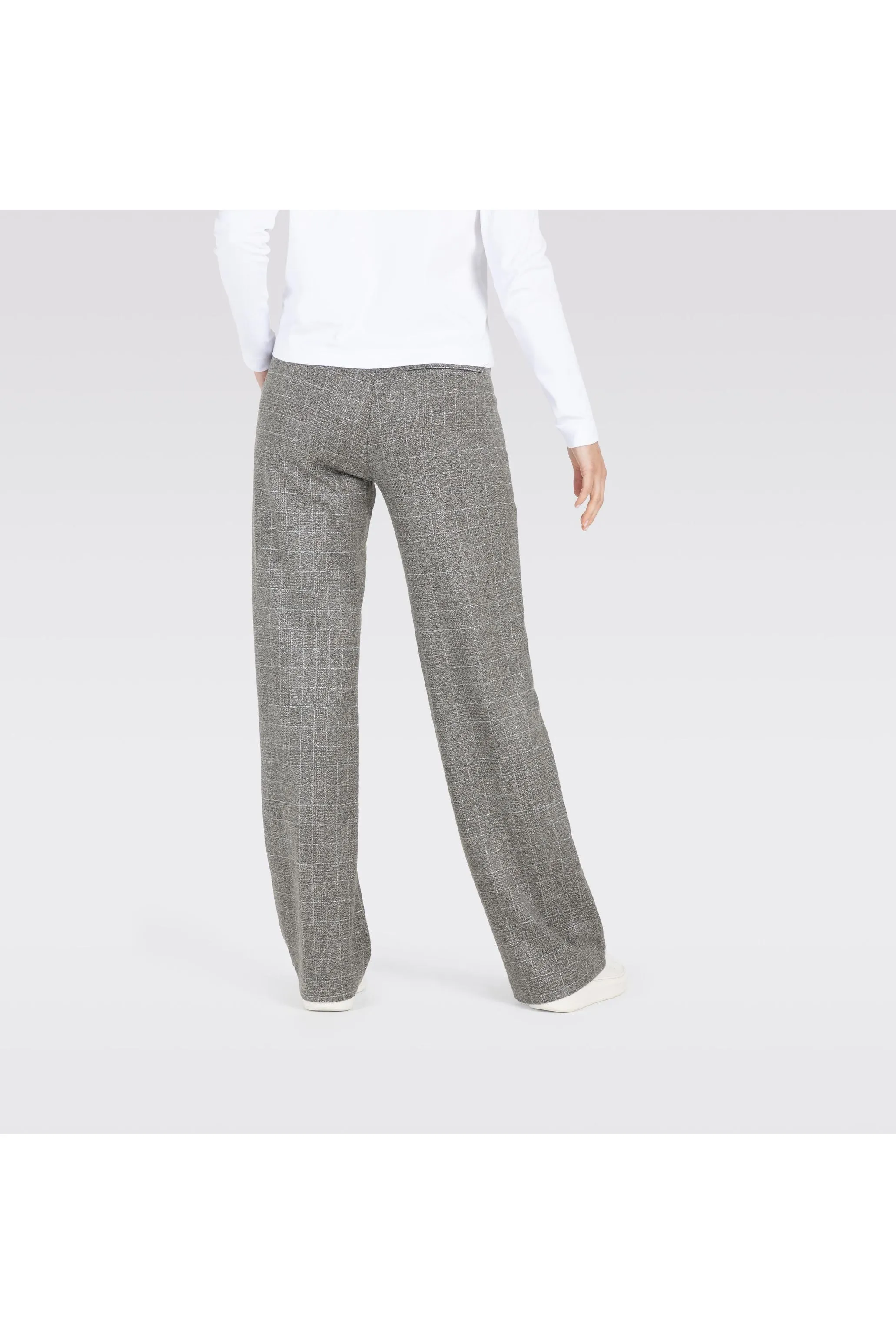 Mac Jeans Chiara Smart Wide Leg Premium Jersey Pull On Pants 3029-00-0114 | 057K Steel Grey Check | Clearance Final Sale