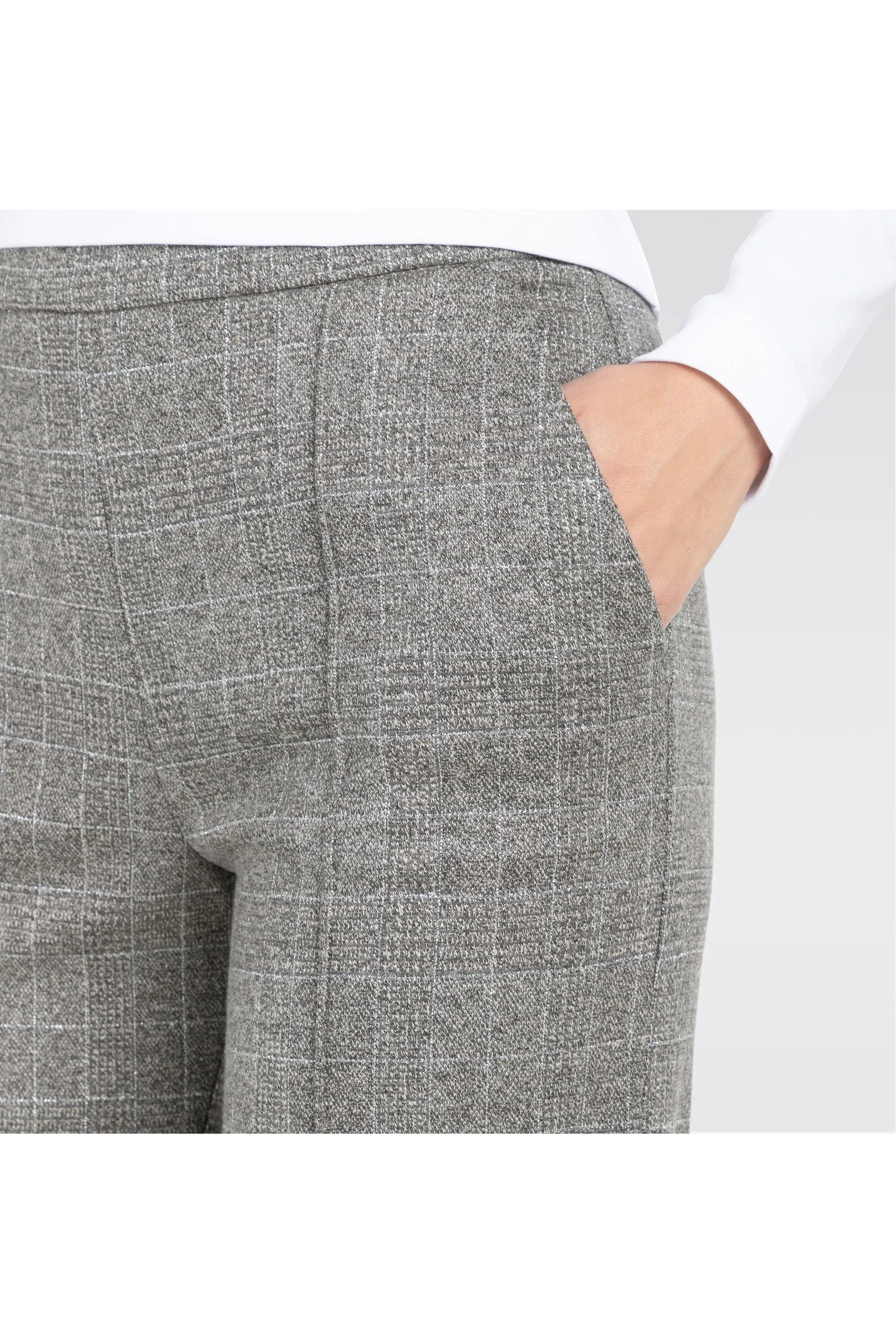 Mac Jeans Chiara Smart Wide Leg Premium Jersey Pull On Pants 3029-00-0114 | 057K Steel Grey Check | Clearance Final Sale
