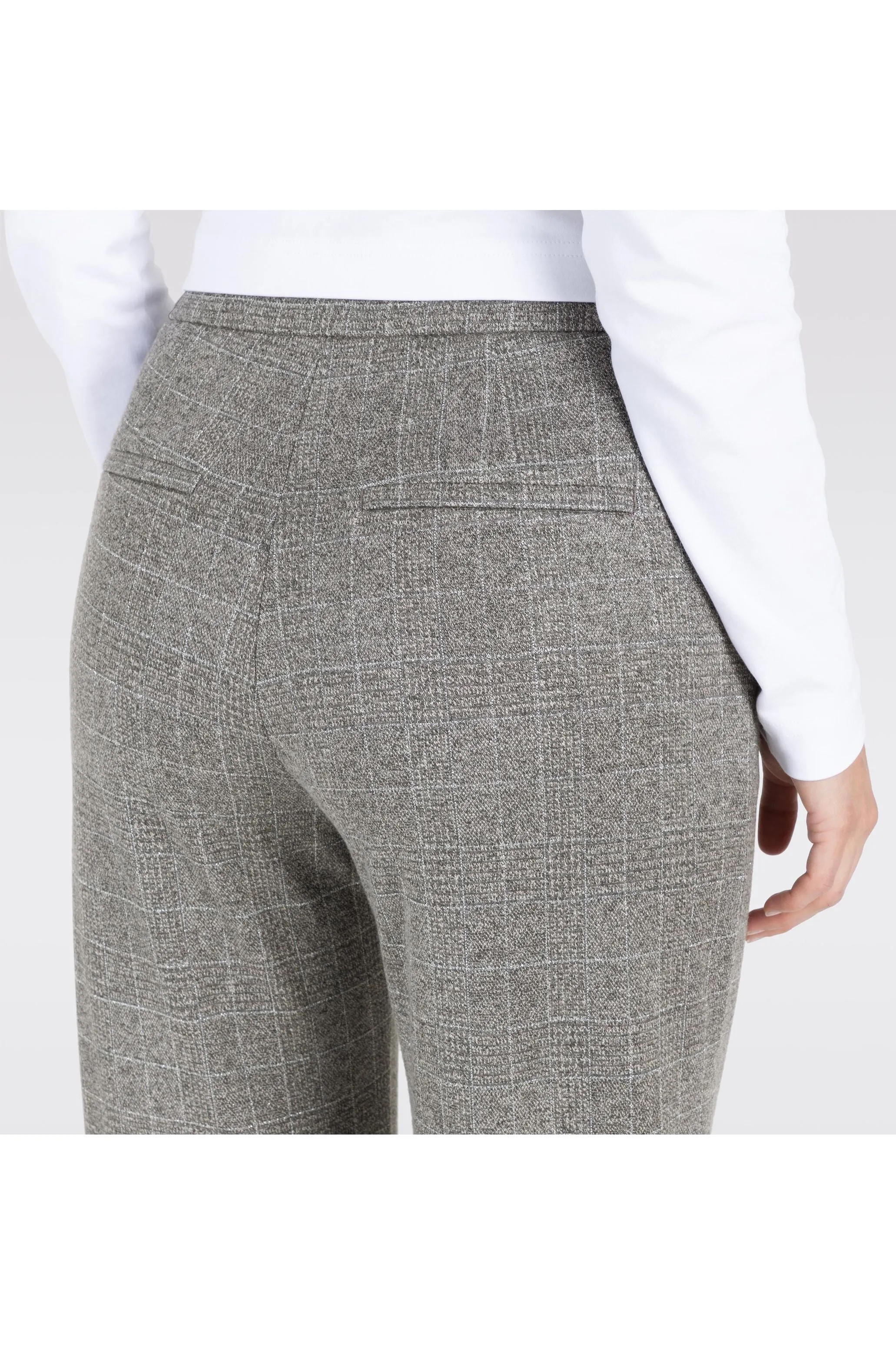 Mac Jeans Chiara Smart Wide Leg Premium Jersey Pull On Pants 3029-00-0114 | 057K Steel Grey Check | Clearance Final Sale