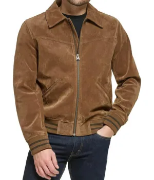 Mac Men’s Cognac Real Suede Bomber Jacket by TJS