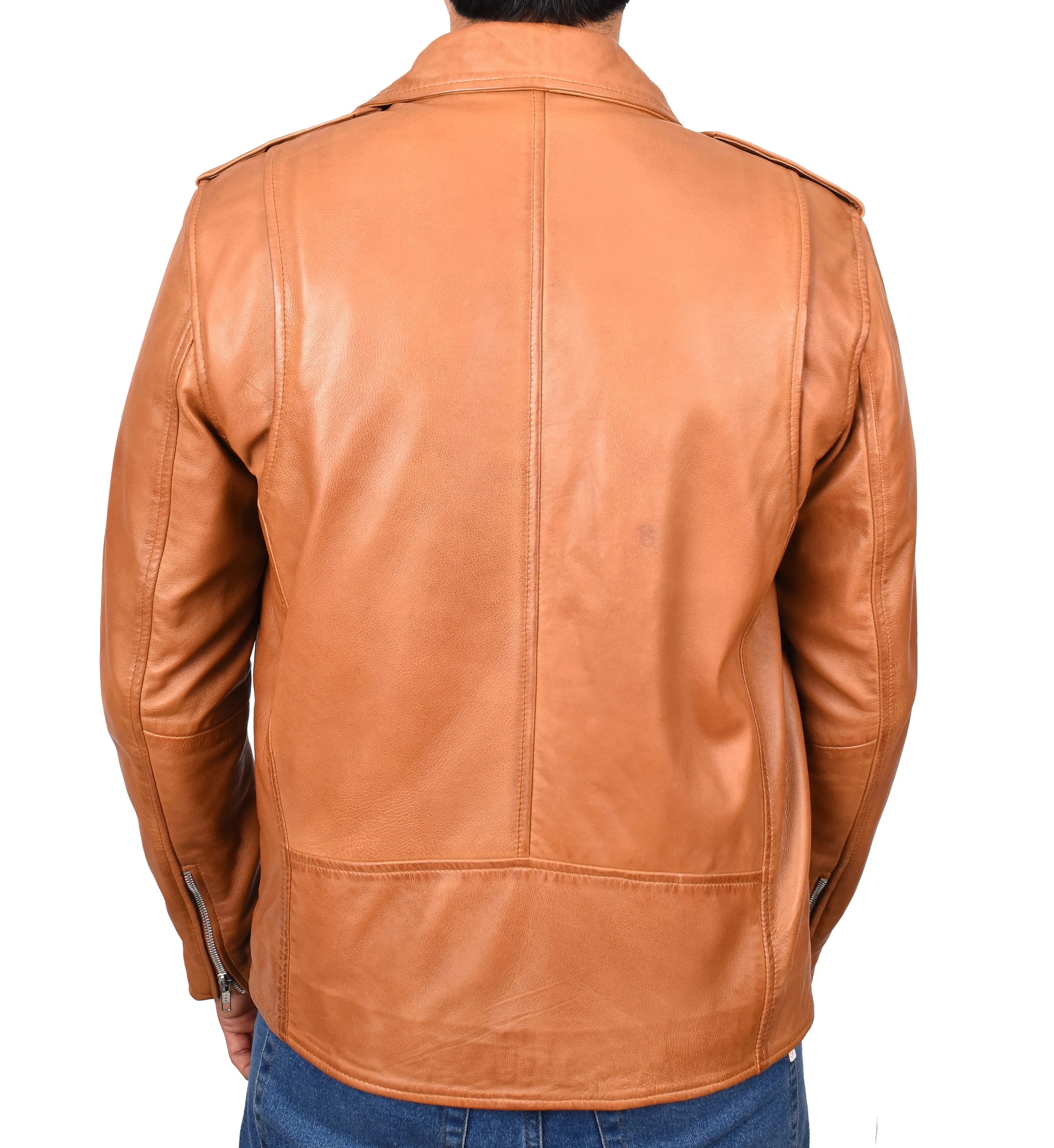 Men's Brando Biker Real Leather Zip Jacket Tan Razzel