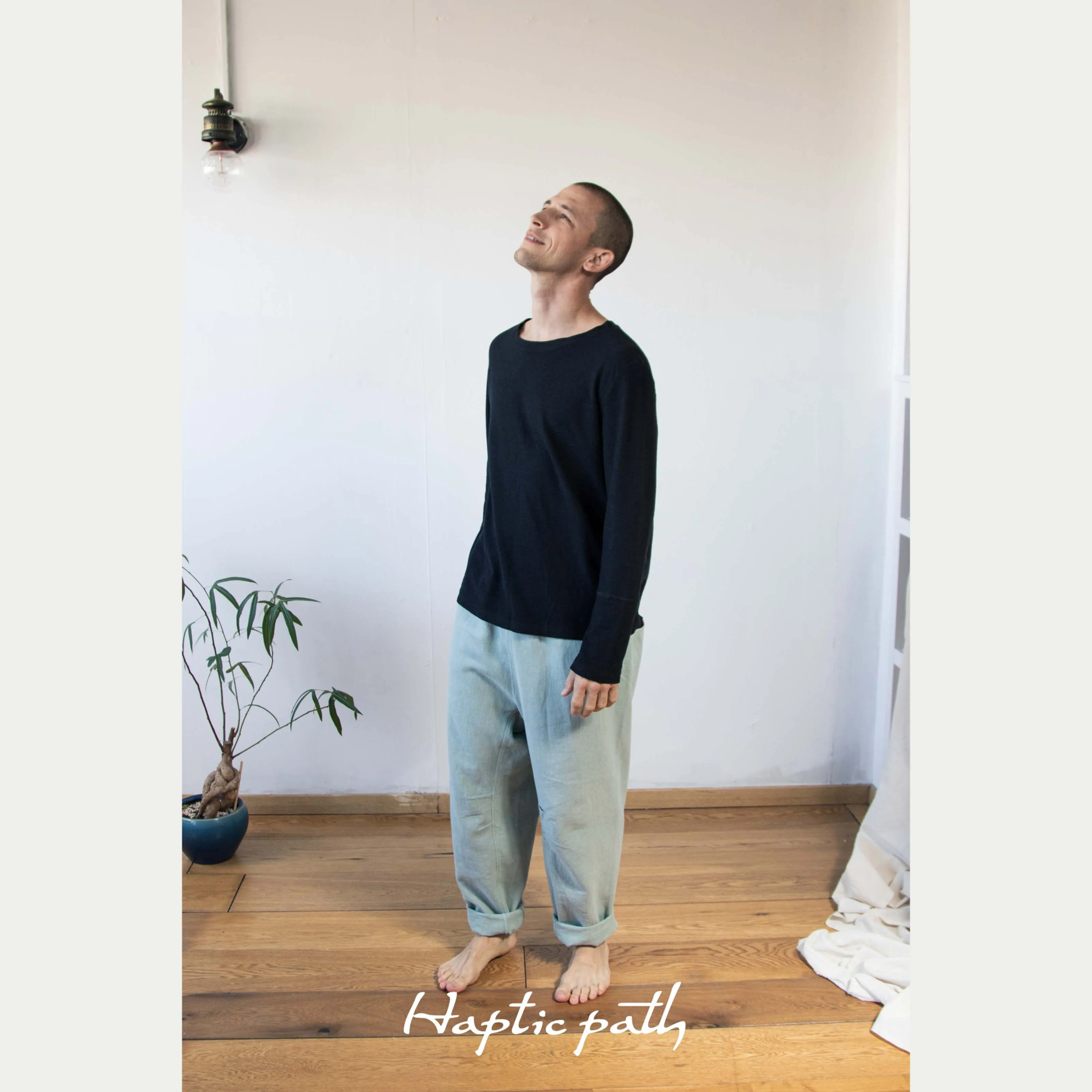 Minimalist drop crotch unisex trousers