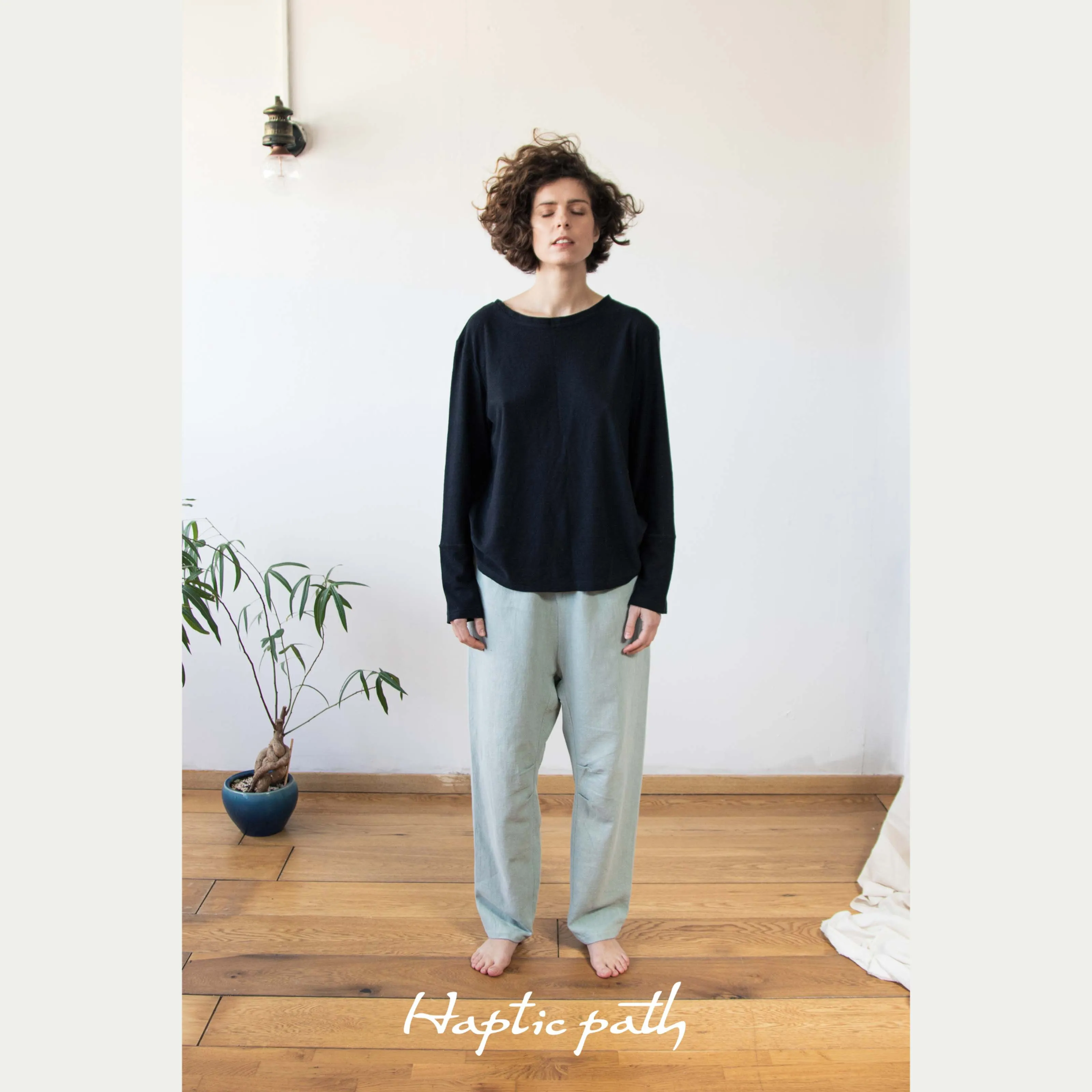Minimalist drop crotch unisex trousers