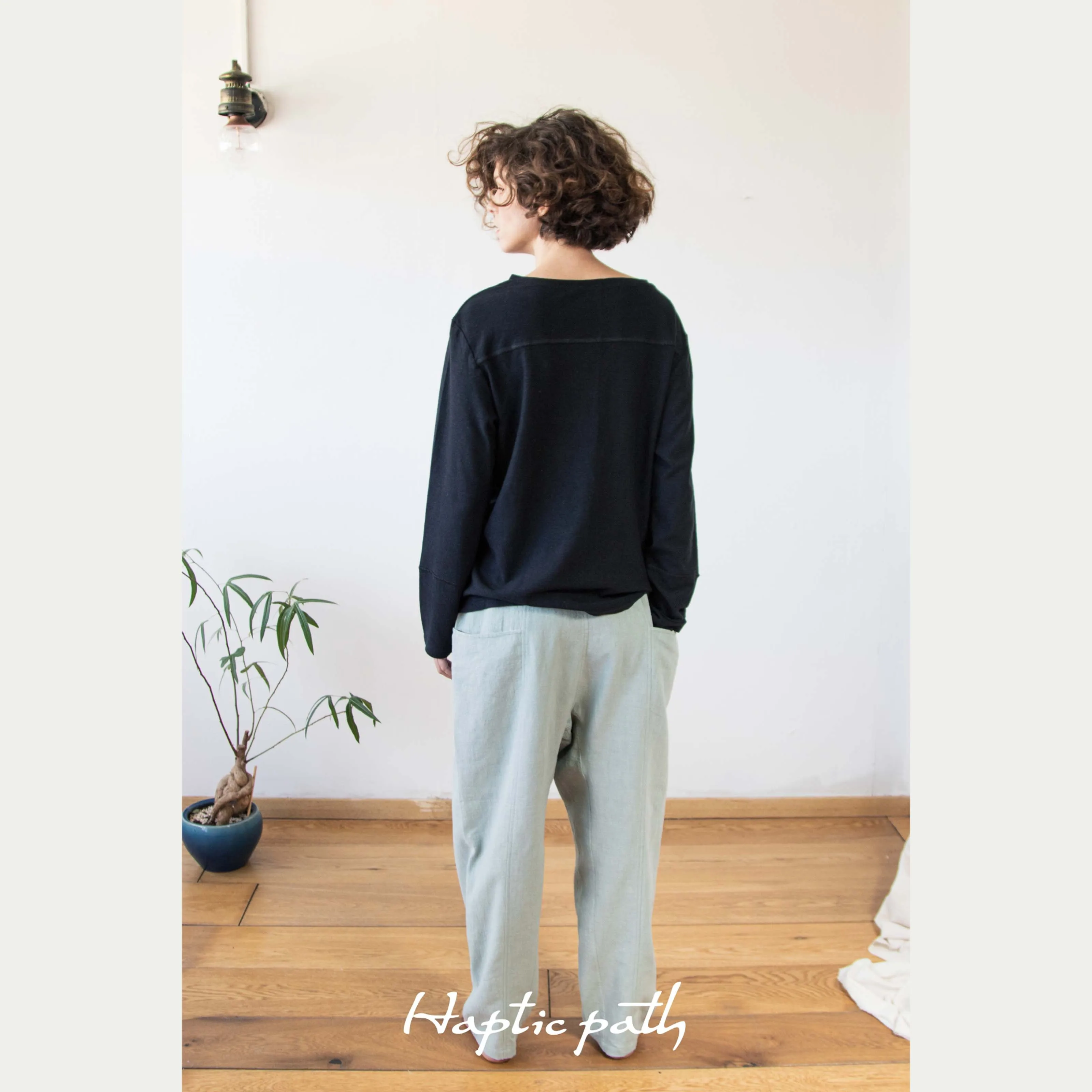 Minimalist drop crotch unisex trousers