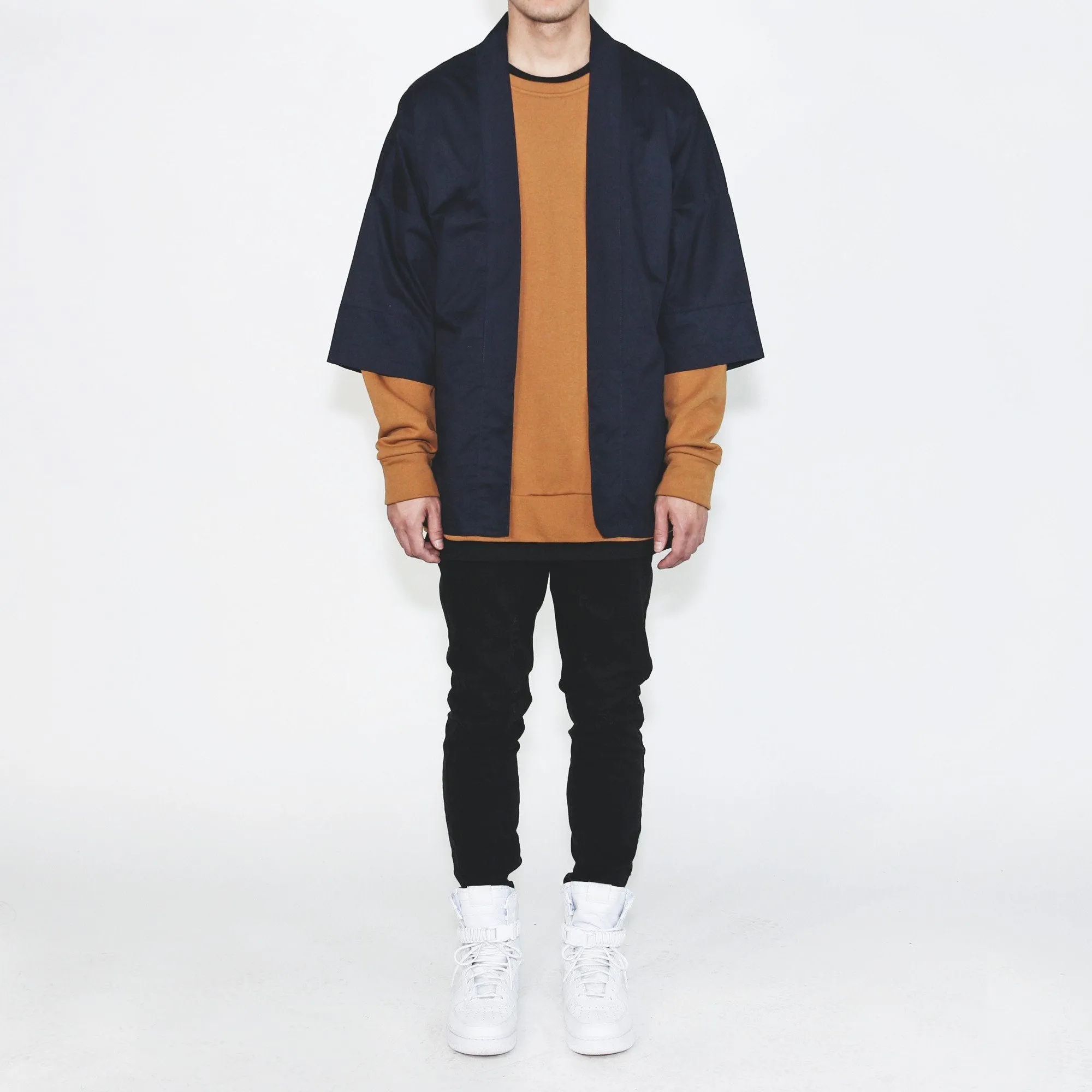 Modern Poplin Kimono - Navy