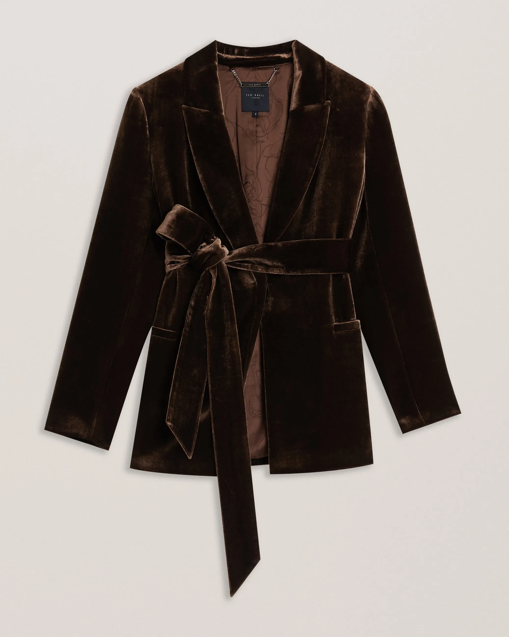 Momiji Single Breasted Silk Velvet Belted Blazer Brown